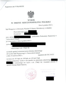 Zanonimizowane orzeczenie – Sąd Okręgowy w Gliwicach, 2022 r.