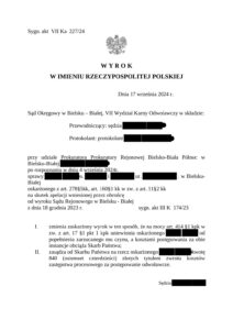 Zanonimizowane orzeczenie – Sąd Okręgowy w Bielsku-Białej, 2024 r.